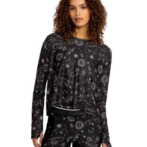 Johnny Was Tops - Johnny Was Active Bijou Long Sleeve Flyaway Back Top Tee Women Size L Black